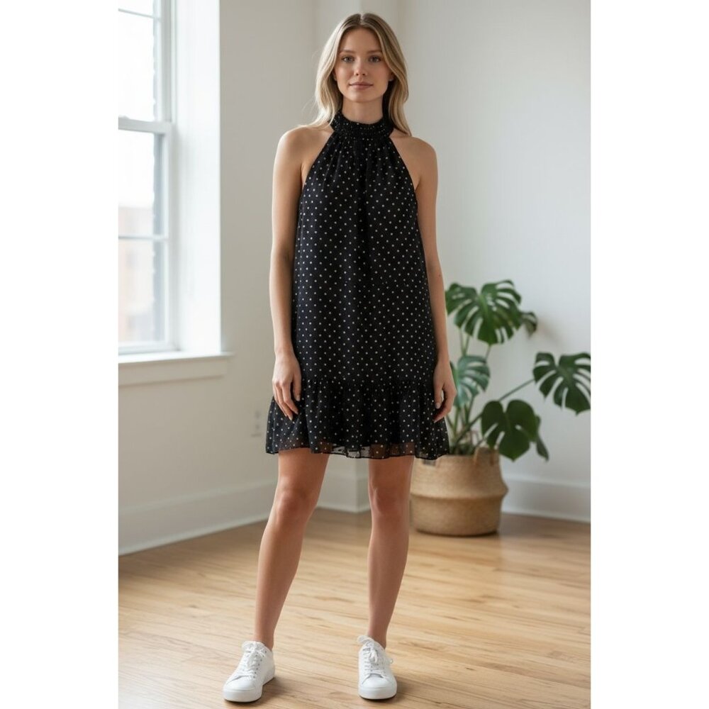 KENSIE Women Navy Metallic Polka Dot Dress 8